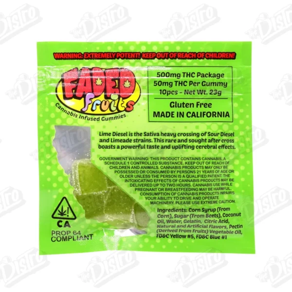 Faded Fruits THC Gummies (500mg) - Lime Diesel (Sativa)