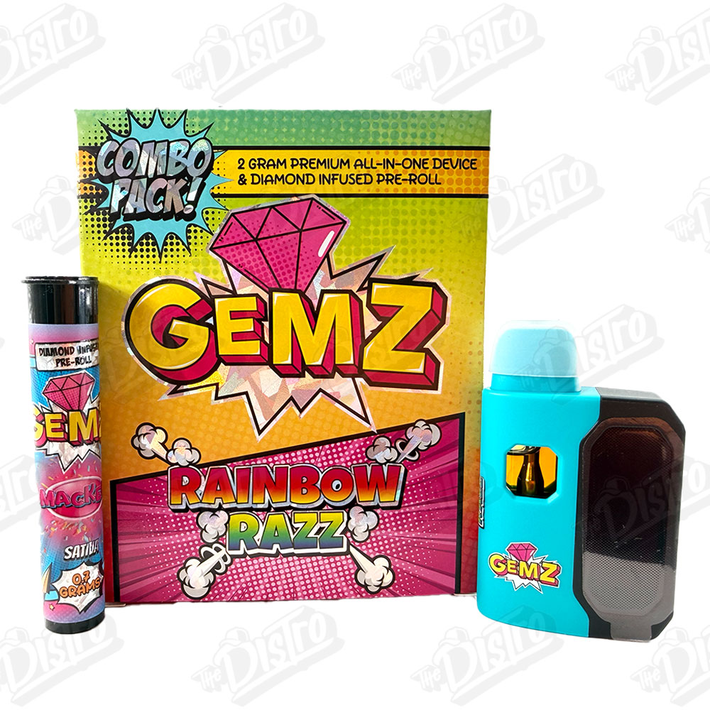 GEMZ 2G Premium All In One Device & Diamond Infused Pre-Roll Combo Pack - RAINBOW RAZZ